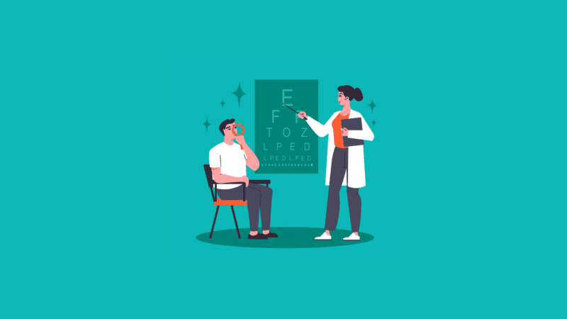 A doctor performing an eye test
